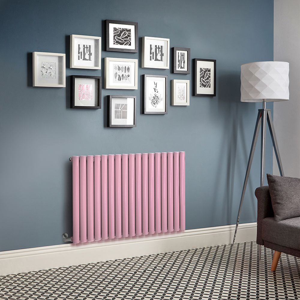 Milano Aruba - Electric Camellia Pink Horizontal Designer Radiator - 635mm Tall - Choice of Size, Thermostat and Cable Cover