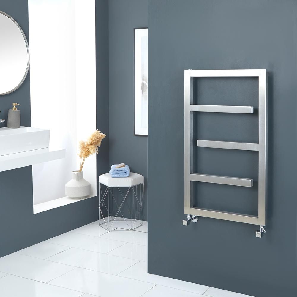 Milano Eclipse - Designer Satin Stainless Steel Heated Towel Rail - 880mm x 500mm