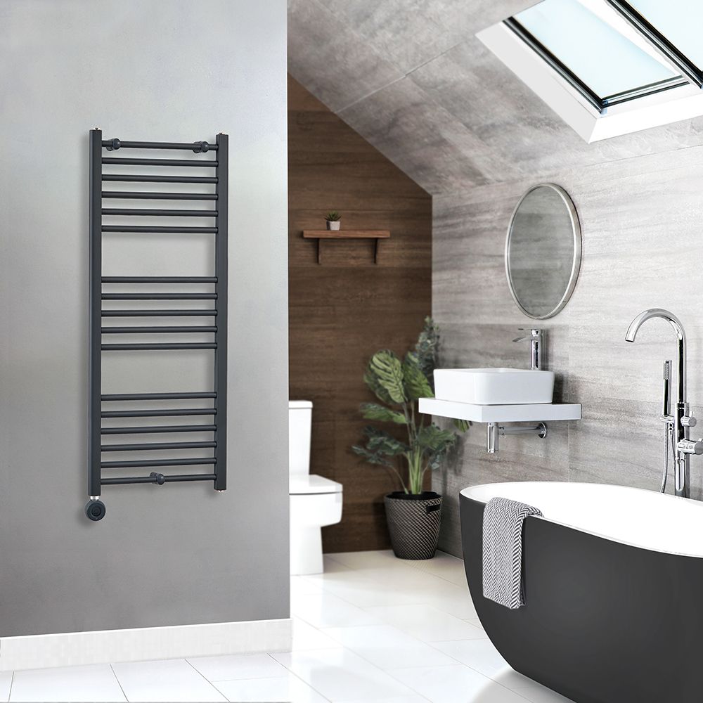 Milano Kent - Electric Curved Anthracite Heated Towel Rail - Choice of Size and Element