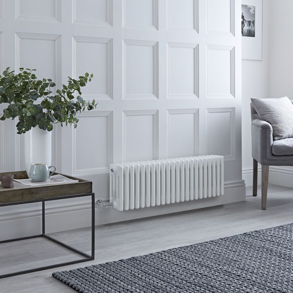 Milano Windsor - White Traditional Horizontal Electric Four Column Radiator - 300mm x 1010mm - Choice of Wi-Fi Thermostat