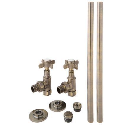 Milano - Traditional Pipe and Angled Radiator Valve Set - Dark Brushed Brass