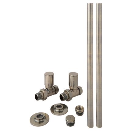 Milano - Modern Pipe and Straight Radiator Valve Set - Dark Brushed Brass