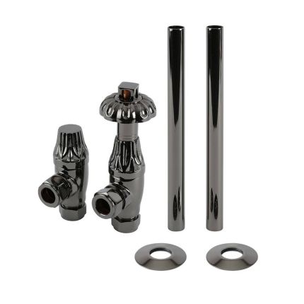 Milano Windsor - Thermostatic Antique Style Angled Radiator Valve and Pipe Set - Choice of Finish