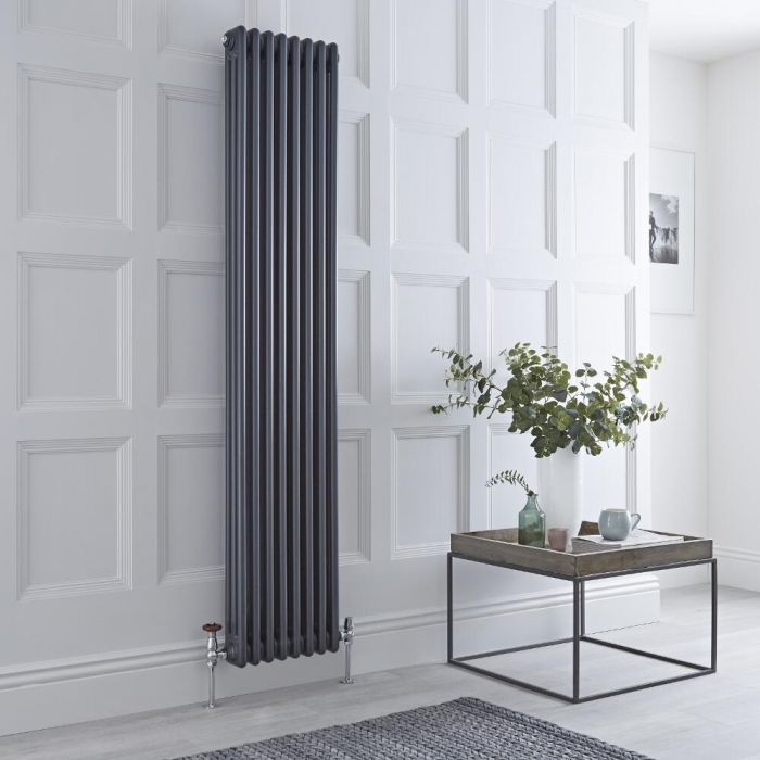 Milano Windsor - Vertical Triple Column Anthracite Traditional Cast Iron Style Radiator - 1800mm x 380mm