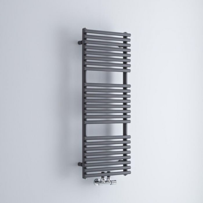 Milano Via - Anthracite Bar on Bar Central Connection Heated Towel Rail 1065mm x 400mm