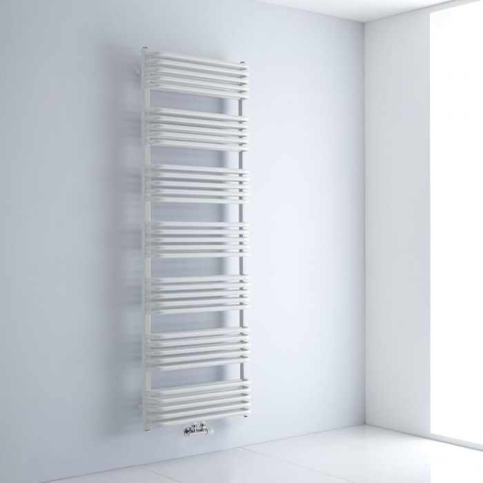 Milano Bow - White D Bar Central Connection Heated Towel Rail 1800mm x 600mm