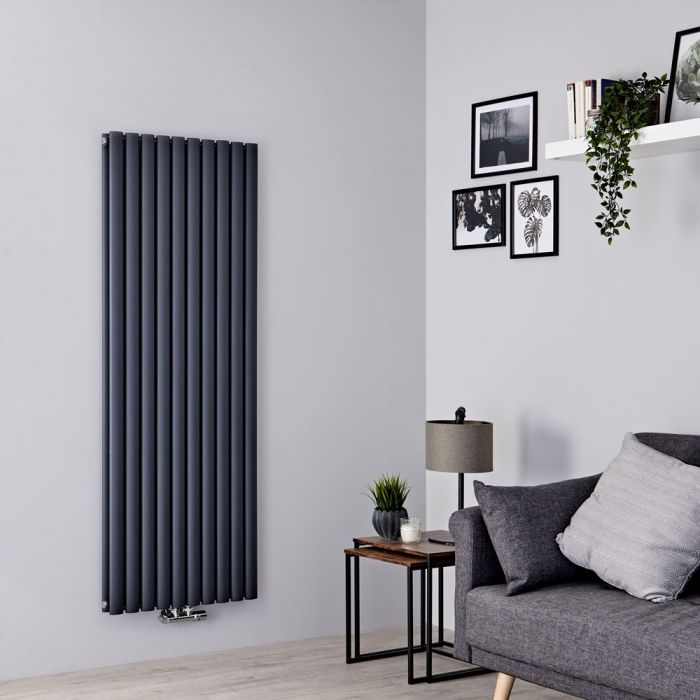 Milano Aruba Flow - Anthracite Vertical Double Panel Middle Connection Designer Radiator 1600mm x 590mm