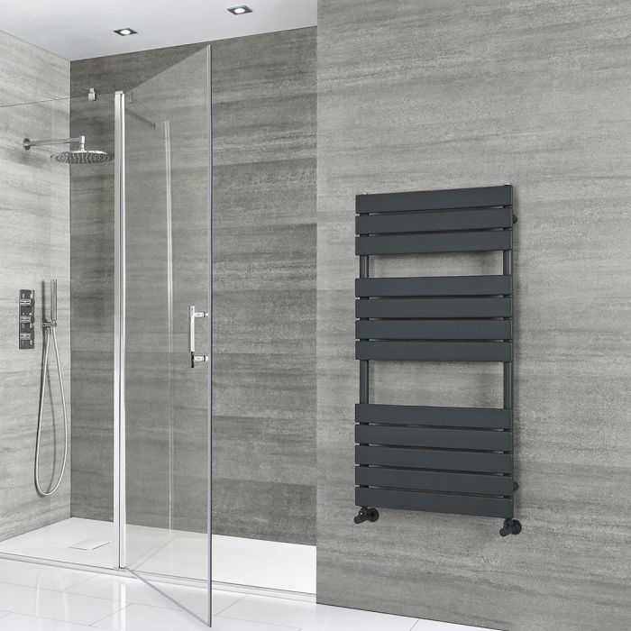Milano Lustro - Designer Anthracite Flat Panel Heated Towel Rail - 1200mm x 600mm