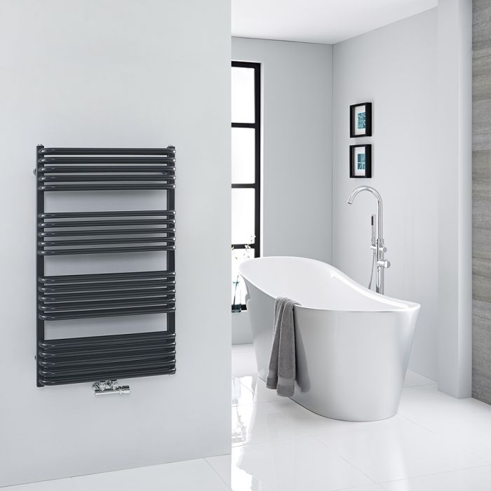 Milano Bow - Black D Bar Central Connection Heated Towel Rail 1000mm x 600mm