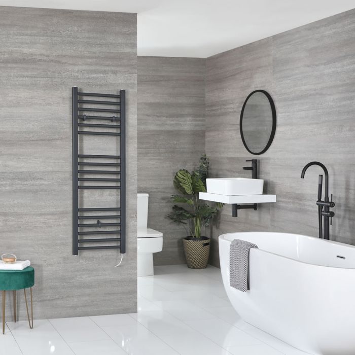 Milano Artle Electric - Flat Anthracite Heated Towel Rail 1200mm x 400mm