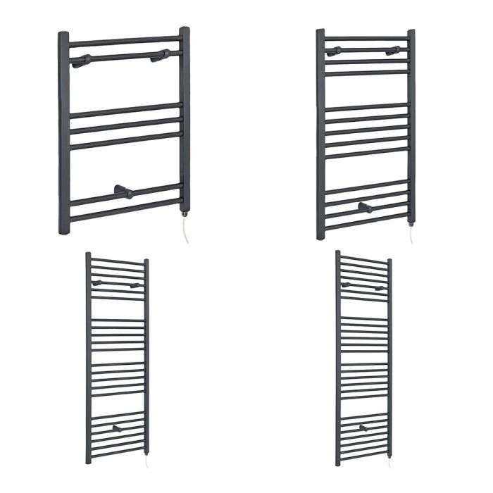 Milano Artle Electric - Flat Anthracite Heated Towel Rail - Various Sizes and Choice of Element
