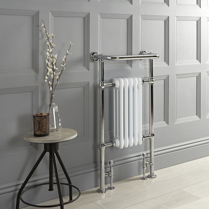 Milano Elizabeth - White Traditional Heated Towel Rail - 965mm x 540mm (With Overhanging Rail)