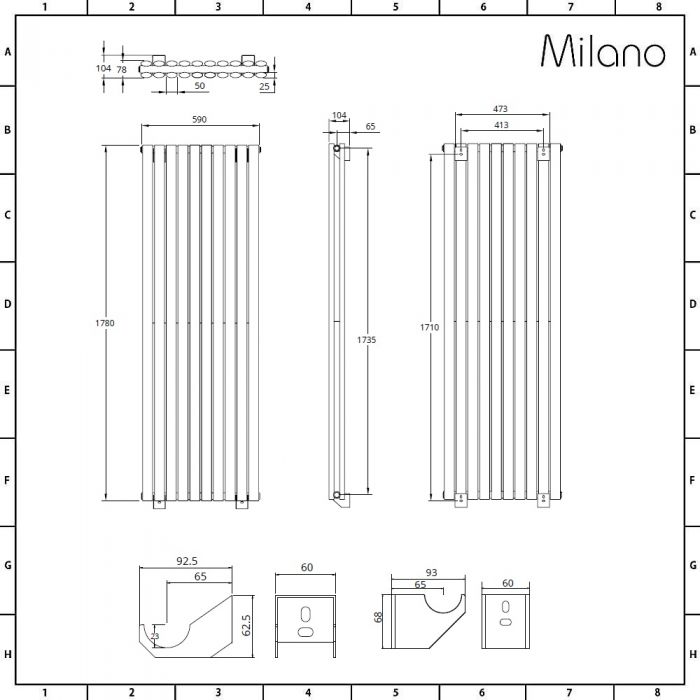 Milano Aruba - White Vertical Designer Radiator 1780mm x 590mm (Double ...