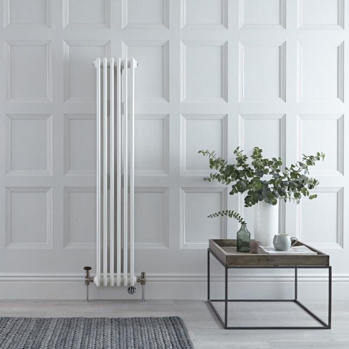 Milano Windsor - White Traditional Vertical Dual Fuel Double Column Radiator - 1500mm x 290mm - Choice of Valve and Wi-Fi Thermostat