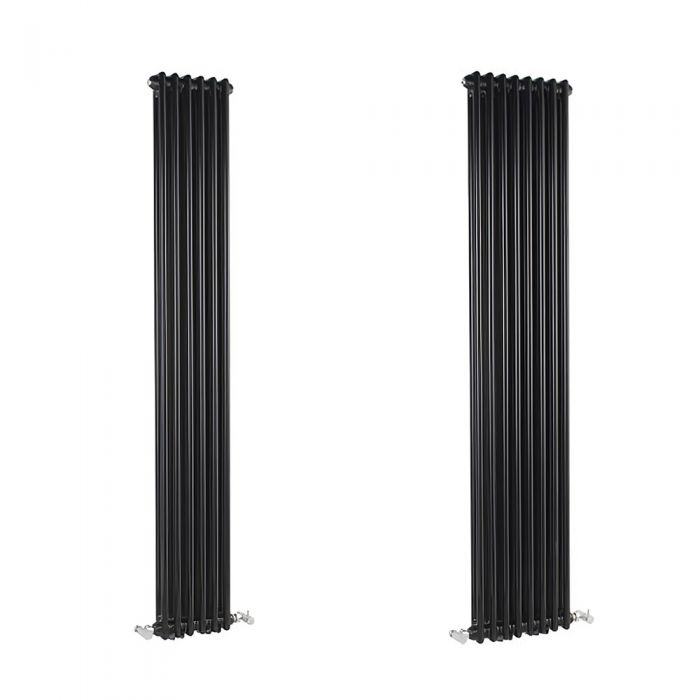 Milano Windsor - Black 1800mm Traditional Vertical Double Column Radiator - Choice of Size and Feet