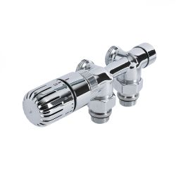 Milano - Chrome Thermostatic H Block Angled Valve With Euro Cone Adaptor - Copper 15mm