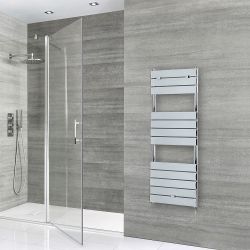 Milano Lustro - Electric Designer Chrome Flat Panel Heated Towel Rail - Choice of Size, Heating Element and Cable Cover