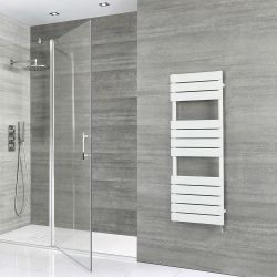 Milano Lustro - Electric Designer White Flat Panel Heated Towel Rail - Choice of Size, Heating Element and Cable Cover