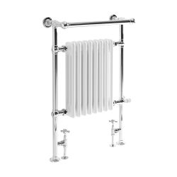 Milano Elizabeth - White Traditional Dual Fuel Heated Towel Rail - 930mm x 620mm (With Overhanging Rail) - Choice of Wi-Fi Thermostat and Cable Cover