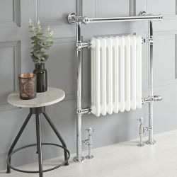 Milano Elizabeth - White Traditional Dual Fuel Heated Towel Rail - 930mm x 620mm (With Overhanging Rail) - Choice of Wi-Fi Thermostat and Cable Cover