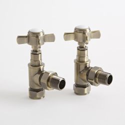  Milano - Traditional Brushed Brass Angled Radiator Valves (Pair)