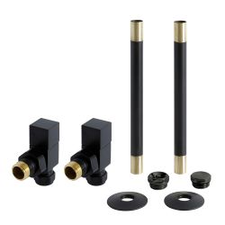 Milano - Modern Square Angled Radiator Valve and Pipe Set - Black