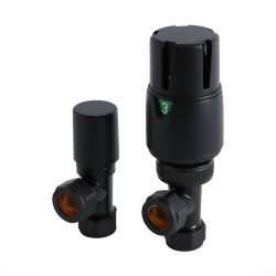 Milano - Modern Black Thermostatic Angled Radiator Valves