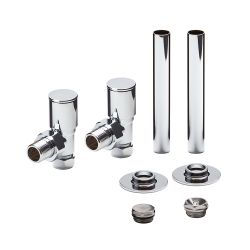 Milano - Modern Angled Radiator Valve and Pipe Sleeve Set - Chrome