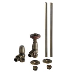 Milano Windsor - Traditional Thermostatic Angled Radiator Valve and Pipe Set - Brass