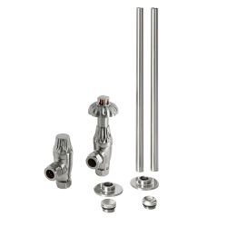 Milano Windsor - Thermostatic Antique Style Angled Radiator Valve and Pipe Set - Satin Nickel
