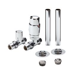 Milano - Thermostatic Straight Radiator Valve and Pipe Sleeve Set - Choice of Finish