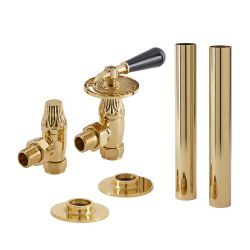 Milano - Traditional Thermostatic Angled Radiator Valve and Pipe Set - Choice of Finish