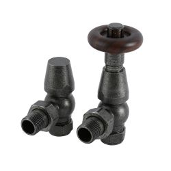 Milano Windsor - Pewter Traditional Thermostatic Angled Radiator Valves (Pair)
