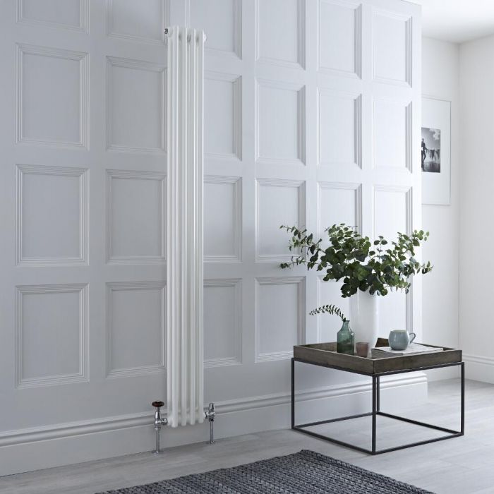 Milano Windsor - Vertical Double Column White Traditional Cast Iron Style Radiator - 1800mm x 200mm