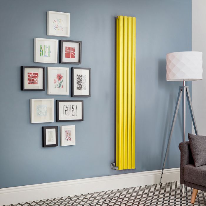 Milano Aruba Electric - Dandelion Yellow Vertical Designer Radiator - Choice of Size, Thermostat and Cable Cover