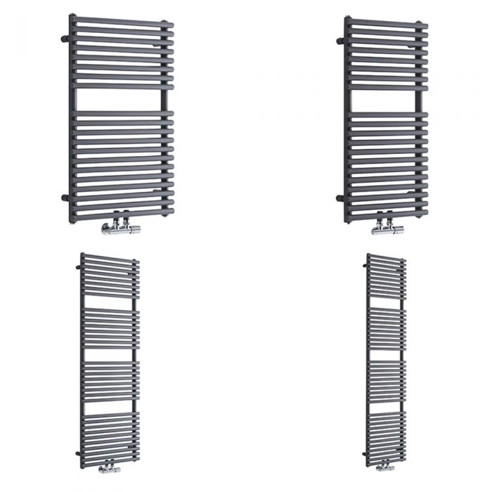 Milano Via - Anthracite Bar on Bar Central Connection Heated Towel Rail - Various Sizes