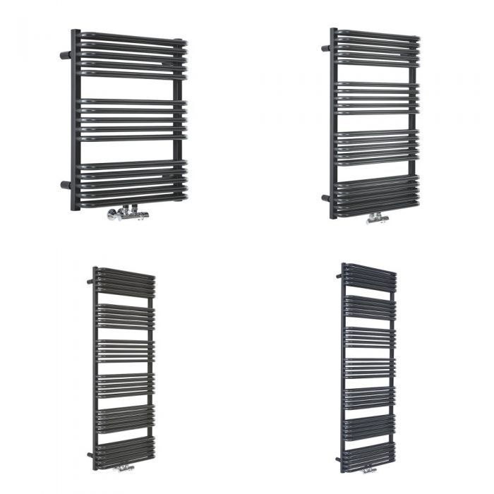 Milano Bow - Black D Bar Heated Towel Rail - Various Sizes