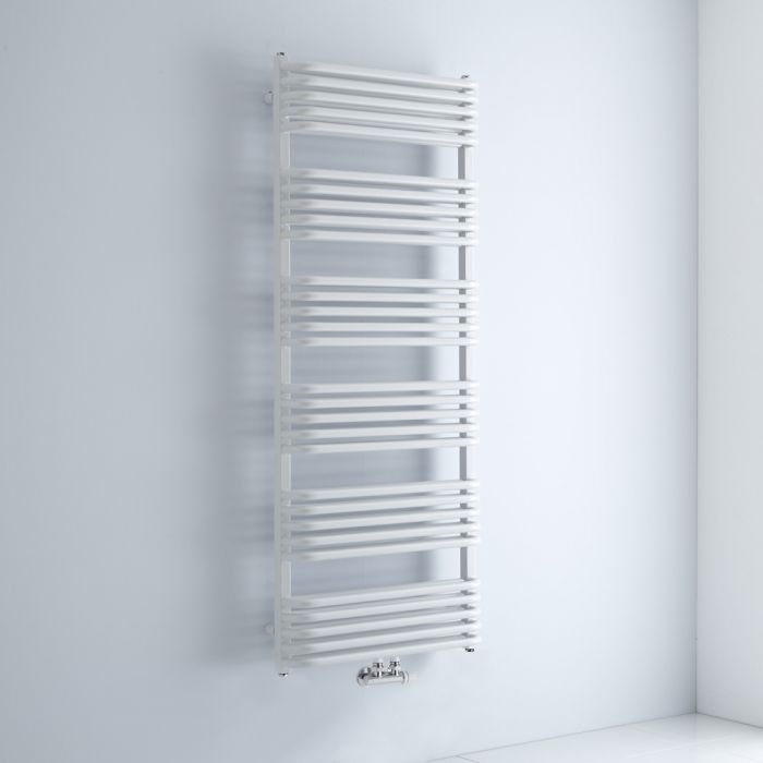 Milano Bow - White D Bar Central Connection Heated Towel Rail 1533mm x 600mm