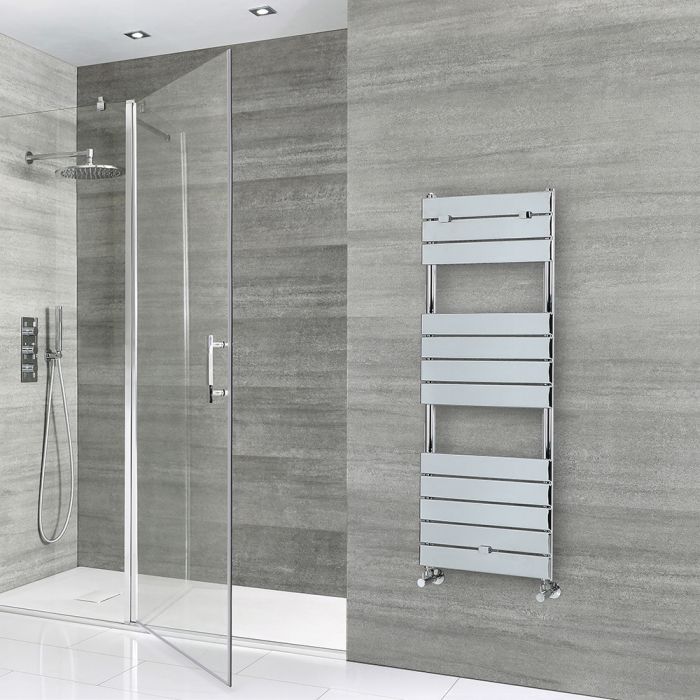 Milano Lustro - Designer Chrome Flat Panel Heated Towel Rail - 1213mm x 450mm