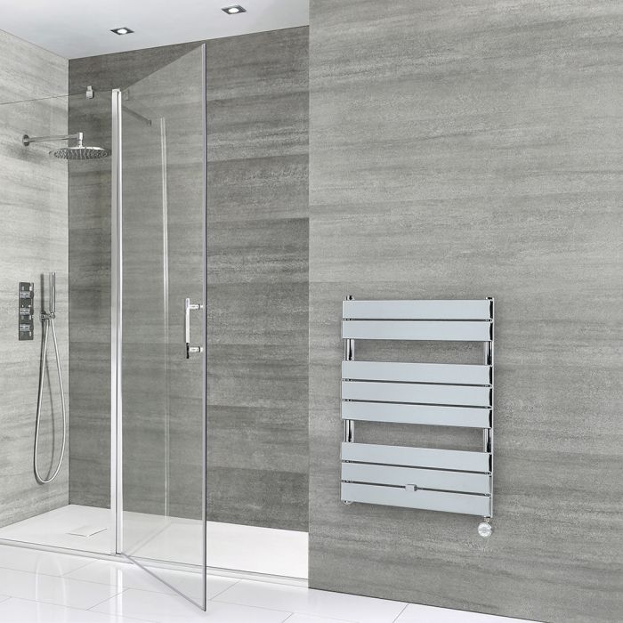 Milano Electric Lustro - Designer Chrome Flat Panel Heated Towel Rail - 840mm x 600mm