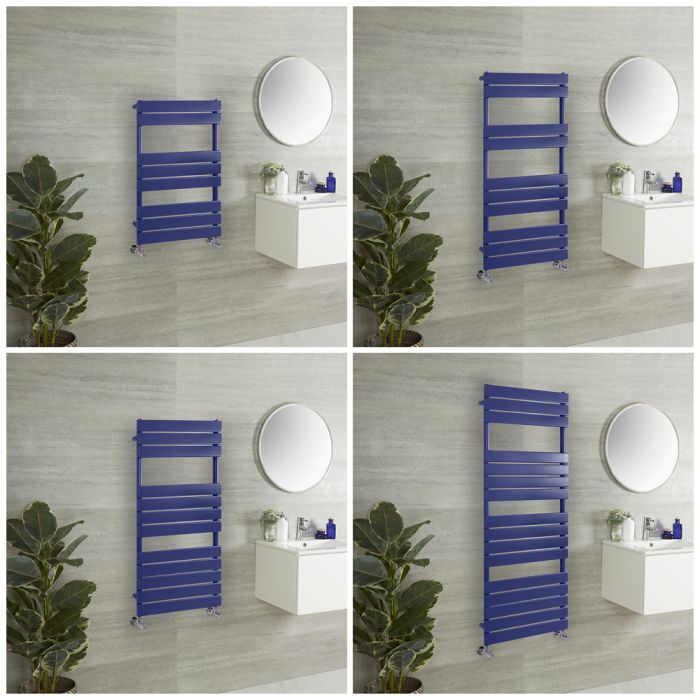 Milano Lustro - Designer Deep Sea Blue Flat Panel Heated Towel Rail - Various Sizes