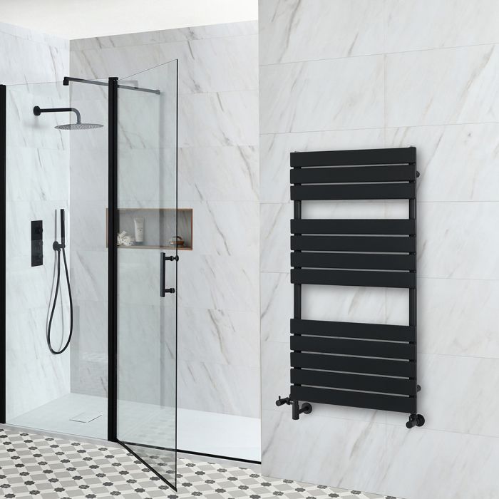 Milano Lustro Dual Fuel - Designer Black Flat Panel Heated Towel Rail - 1200mm x 600mm