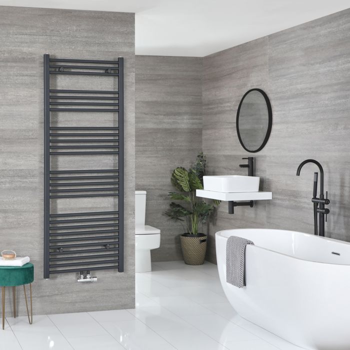 Milano Neva - Anthracite Central Connection Heated Towel Rail 1600mm x 500mm