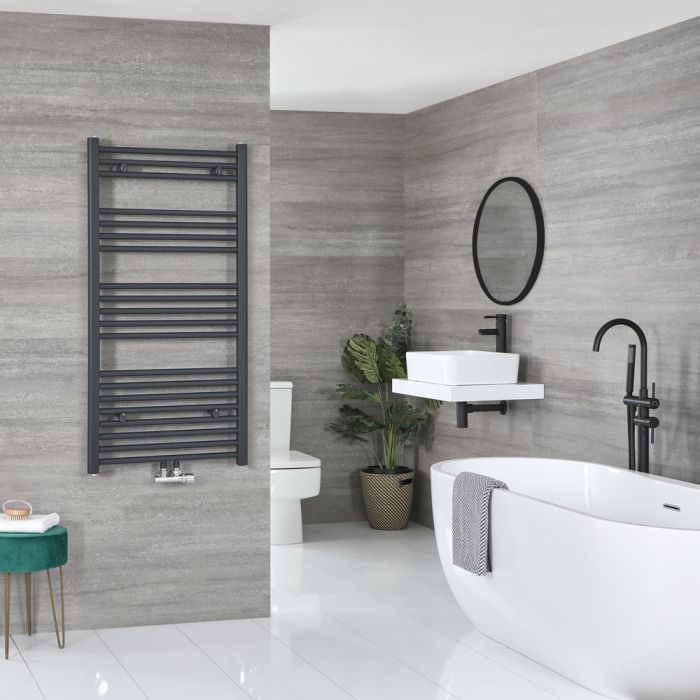 Milano Neva - Anthracite Central Connection Heated Towel Rail 1188mm x 600mm