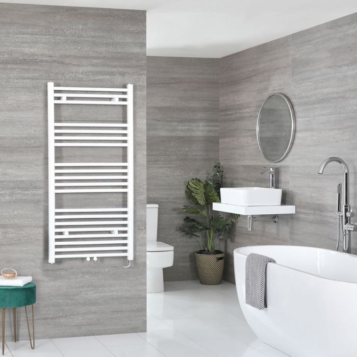 Milano Neva Electric - White Central Connection Heated Towel Rail - Various Sizes and Choice of Element