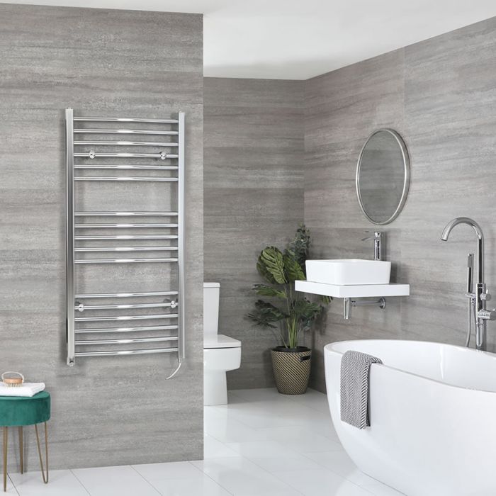 Milano Kent Electric - Curved Chrome Heated Towel Rail 1200mm x 600mm