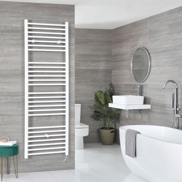 Milano Ive Electric - Curved White Heated Towel Rail - Various Sizes and Choice of Element