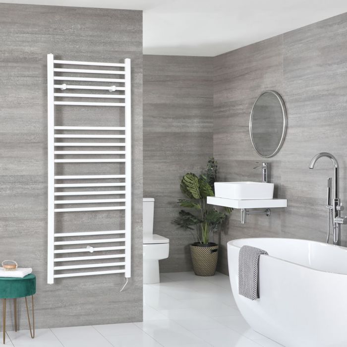 Milano Ive Electric - Straight White Heated Towel Rail 1600mm x 600mm