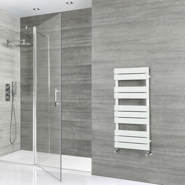 Milano Lustro - Designer White Flat Panel Heated Towel Rail - 975mm x 450mm