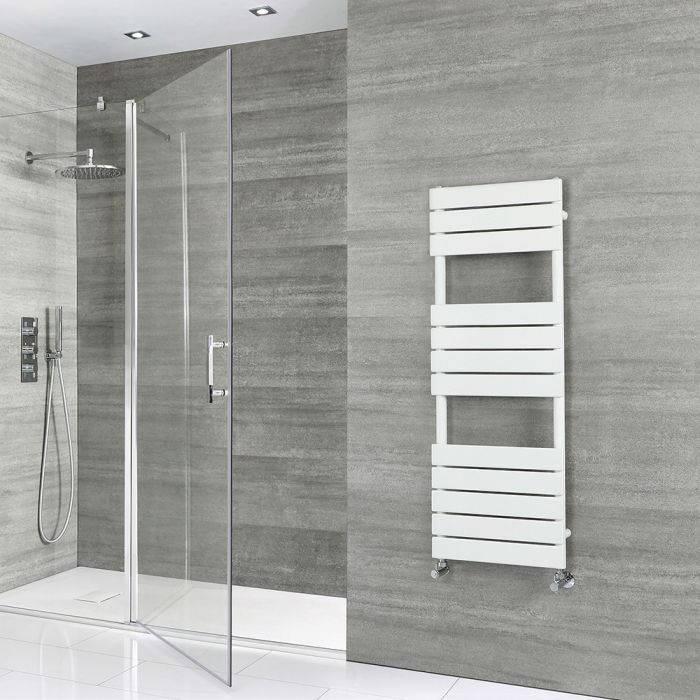 Milano Lustro - Designer White Flat Panel Heated Towel Rail - 1200mm x 450mm